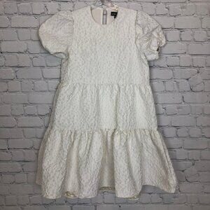 Sister Jane White Puff Sleeve Jacquard Dress Size S